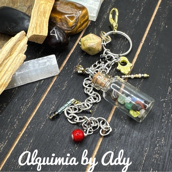 Artistic Silver Keychain with Gemstone Vial unakite - Picture 1 of 2